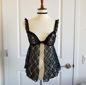 Black Lace Ruffle Babydoll Top